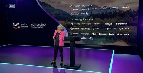 Amazon Web Services Vice President Sandy Carter announces Volara as a Travel and Hospitality Competency partner at AWS re:Invent 2020 Online in Las Vegas.